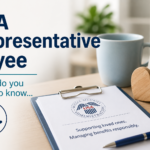 Professional blog graphic for an article about SSA Representative Payees featuring a Social Security document on a clipboard, a coffee mug, and the headline “SSA Representative Payee – What do you need to know?”