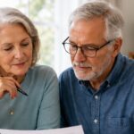 Retired couple reviewing financial documents while considering Roth conversion and senior deduction tax planning.